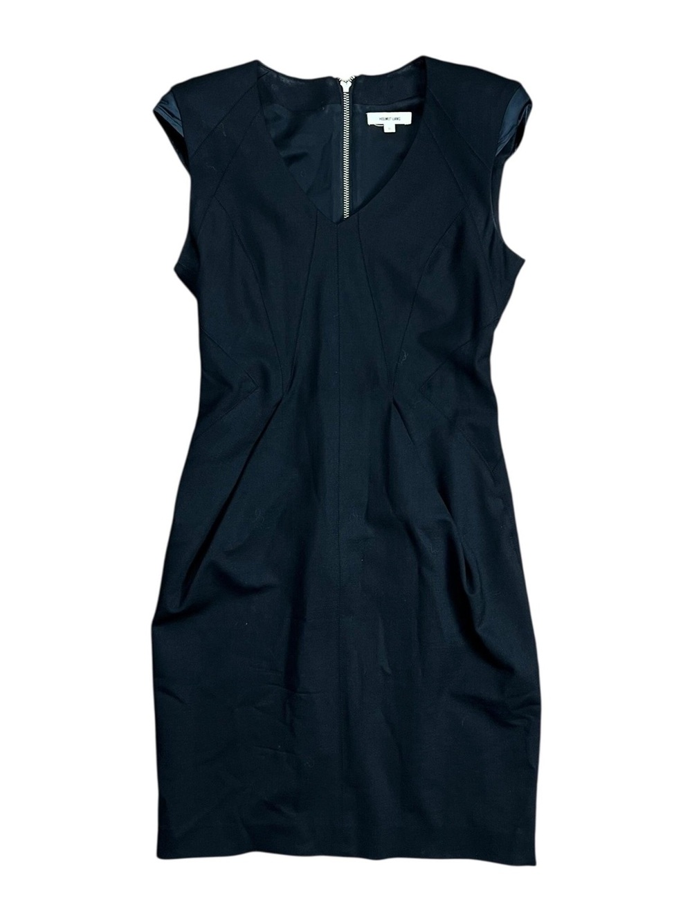 Helmut Lang black v-neck wool dress with exposed zipper size 4